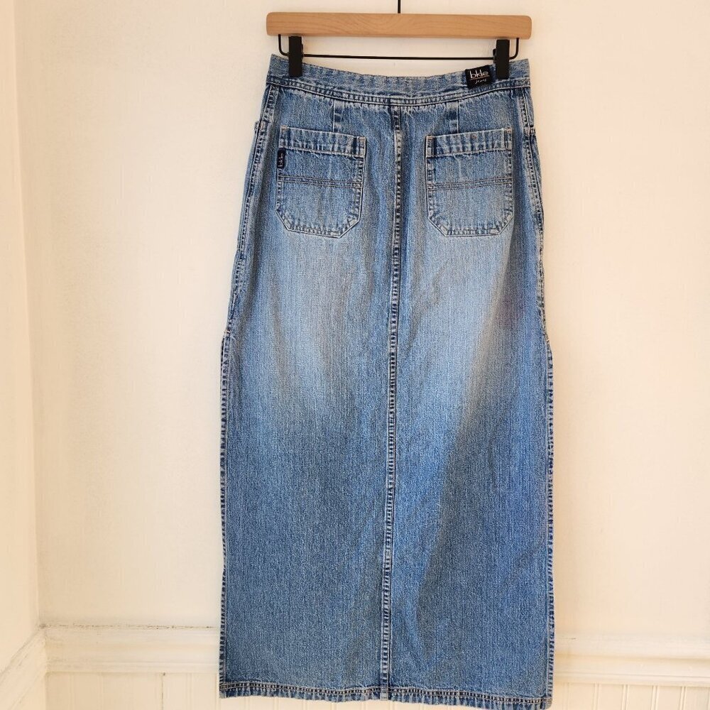 VTG BKE Buckle Y2K 90s Denim Jean Maxi Skirt Side Slits Women's 27 - Picture 2 of 10